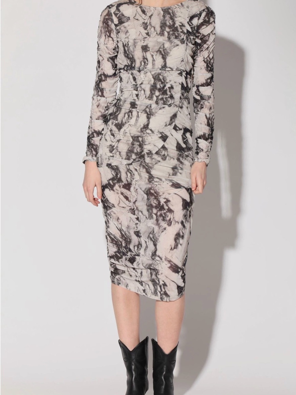 Walter Baker Marble Print Ruched Midi Dress Women’s Size M NWT